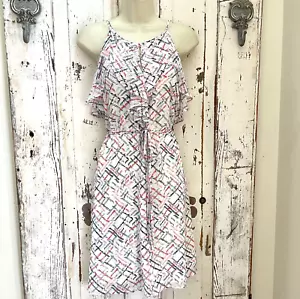 Cato Sz XL Woman's White Blue Red Sleeveless Ruffle Belted Summer Sundress Dress - Picture 1 of 9