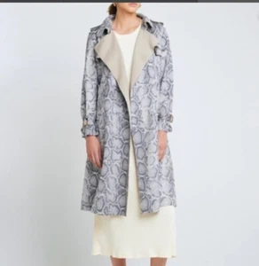 Few Moda New York Gray Snake Print Trench Coat Size Medium - Picture 1 of 12