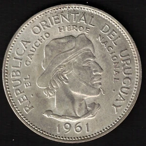 Uruguay Coin 10 PESOS 1961 El Gaucho - Silver - Picture 1 of 2