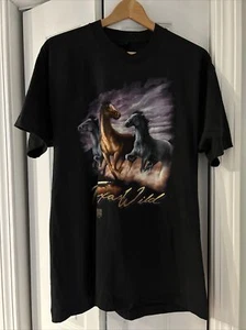 90's Texas Wild Western Horses Graphic T-Shirt Single-Stitch USA XL Screen Stars - Picture 1 of 8