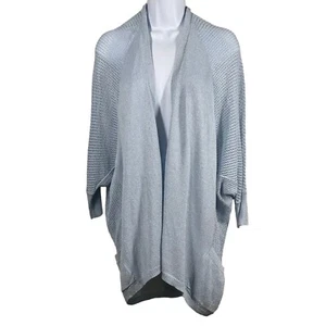 Chico’s Travelers Collection Women’s Sz 2(L) Blue Sparkle Open Front Cardigan - Picture 1 of 8