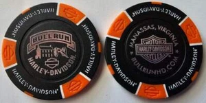 BULL RUN HARLEY-DAVIDSON Manassas VA Black/Orange Signature Poker Chip - Picture 1 of 3
