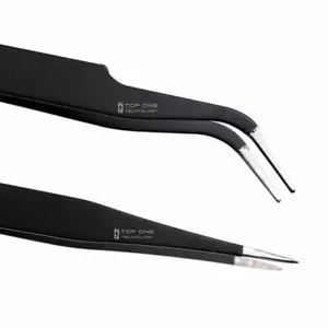 2pcs Curved & Straight Tweezers Black Nail Art Rhinestones Nippers Picking 4282B - Picture 1 of 6