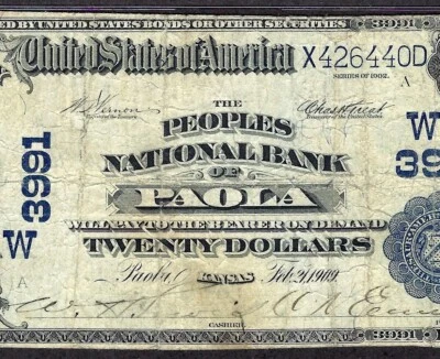 🇺🇸 KS 1902 $20 ♚♚PAOLA, KANSAS♚♚ THE PEOPLES NB PMG CHOICE FINE 15 SCARCE! - Image 1 of 3