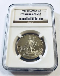 1992 S Columbus 50C PF70 Ultra Cameo Half Dollar 50 Cents - Ships Fast - Picture 1 of 2