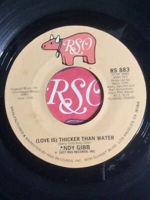 Andy Gibb 7” Vinyl 45 (Love Is) Thicker Than Water 1977 RSO LP Bee Gees Barry - Image 1 of 4
