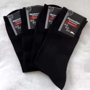 4 Par MH Calcetines de Hombre 100% Algodón sin Goma Liso Estructura Negro 39-46 - Imagen 1 de 4