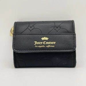 Juicy Couture Wallet Card Holder Black Leather Hearts Coin Purse Gold Charm - Picture 1 of 14
