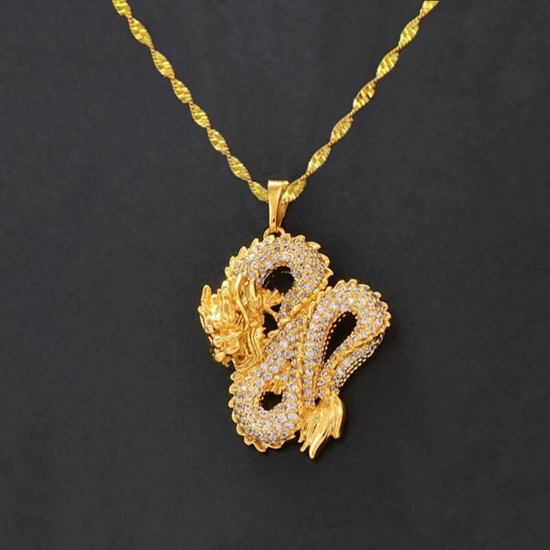 Collar Colgante Dragón Acento Circón 18" Oro 18K Relleno Sobre Plata D925 Foto 1 de 4