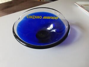 RARE CENDRIER CINZANO BIANCO vintage en verre épais bleu