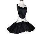Vintage 80s Black Satin White Bow Full Skirt Peplum Prom Party Dress  XXL 1X