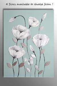 24x18in DUCK EGG BLUE & WHITE BUTTERFLY FLOWER PICTURE ZEN CANVAS ART PRINT - Picture 1 of 3