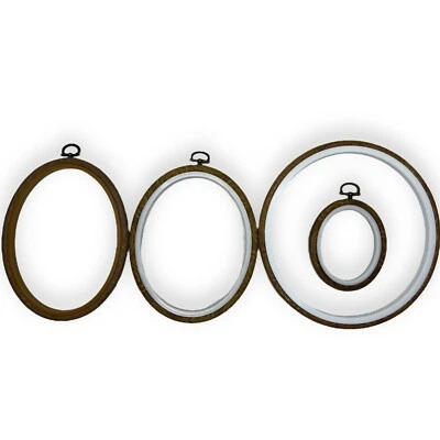 Set of 4 Flexi Hoop Round And Oval Woodgrain Plastic Frame for Cross Stitch - Image 1 of 2