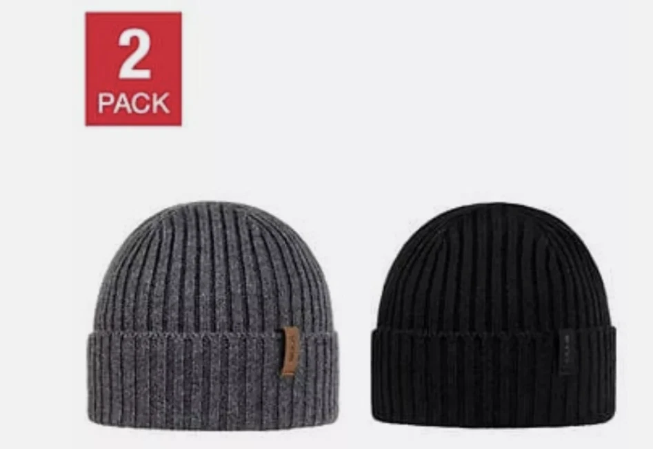 Bula Unisex Merino Wool Blend Beanie 2-Pack Gray & Black, Blue& Tan