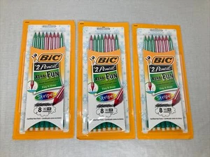 Set Of 3 Bic #2 Pencil Xtra Fun Stripes 8 Pack Factory Sealed Pack Red Green - Picture 1 of 7