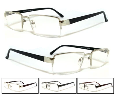 Gafas de lectura con marco de metal premium para hombre semi sin montura lentes transparentes templos de resorte Foto 1 de 4