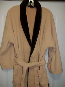 Nautica Mens Robe 100% Cotton Terry Cloth Belted Tan Brown Trim Pockets One Size - Picture 1 of 11