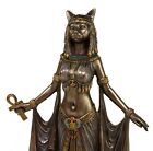 9 3/4nch déesse chat égyptienne bastet avec bras sortis statue antique couleur bronze
