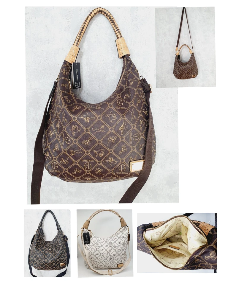 Giulia Pieralli Damen Tasche Umhängetasche Schultertasche Schwarz braun Sand