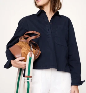 Neu mit Etikett!! Banana Republic RT $ 100 marineblau gewaschen Baumwolle Twill Popover Shirt Top XXL - Bild 1 von 4