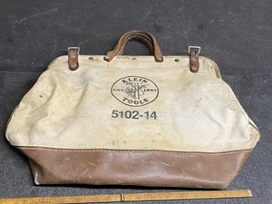 Vintage Klein Tools 5102-14 Canvas/Leather HD Tool Bag Electrician 14” USA - Picture 1 of 5
