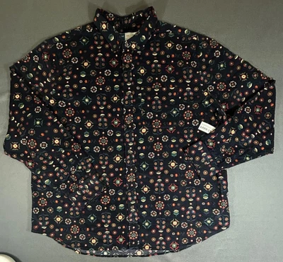Camisa masculina Old Navy floral manga longa veludo colarinho botão preta tamanho 2XL - Imagem 1 de 4