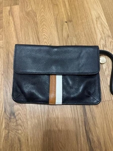 Laggo Black Stripe Orange White Pebbled Envelope Clutch Wristlet ~9.5"x 7" - Picture 1 of 8
