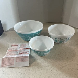 VINTAGE CHARM INSPIRED BY PYREX " RISE N' SHINE " 3 PC. MIXING BOWL'S - Picture 1 of 22
