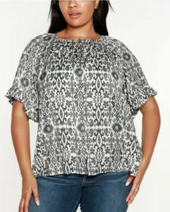Belldini Boho Print Black /White  Blouse 1X  Plus Size BW225002X - Picture 1 of 12