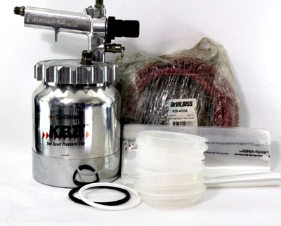 Taza de alimentación a presión Devilbiss 2 Qt KB555 + KIT DE MANGUERA 6' KB-4006 + 9 REVESTIMIENTOS KK-5053 Foto 1 de 4