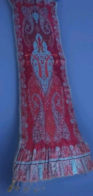 Lane Bryant Rasberry & Blue Paisley Shawl Wrap Scarf 25”x73” + 3" Fringe - Image 1 of 4