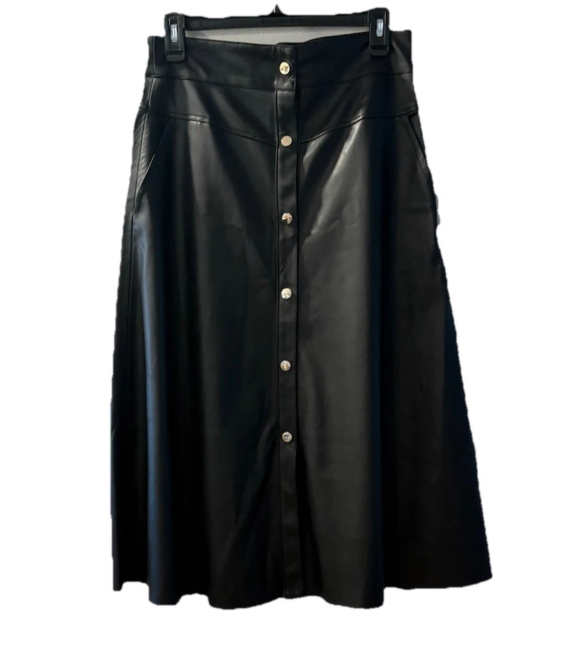 Saia de Couro Sintético Anthropology Philosophy Republic Clothing Midi Longa Preta P - Imagem 1 de 4