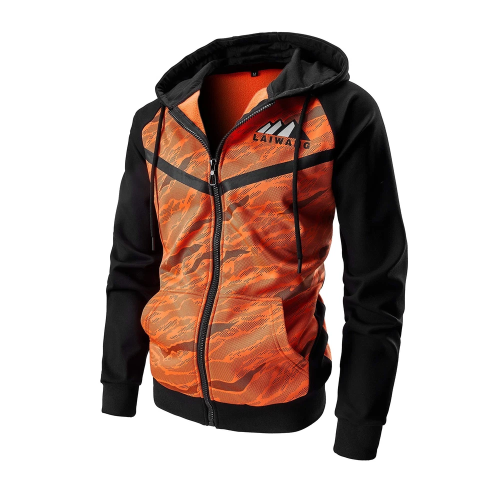 Men's Color Block Hoodie-Full Zip Ultimate Heavyweight Fleece Hoodie-Camo zip... - Image 1 of 4