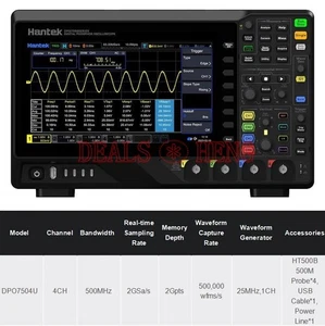 Hantek DPO7504U Oscilloscope 500MHz 4CH+1CH Waveform Generator 2GSa/s 2G Memory - Picture 1 of 5