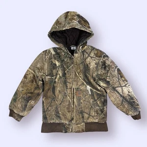 Carhartt Mossy Oak Camo Jacket W Hood Quilted Brown Lining Youth Small 7/8 - Picture 1 of 7