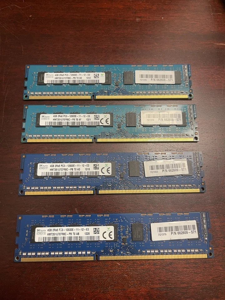 16GB Kit (4x4GB) DDR3-1600 PC3-12800E ECC UDIMM RAM Dell - HP Workstation Server - Image 1 of 4