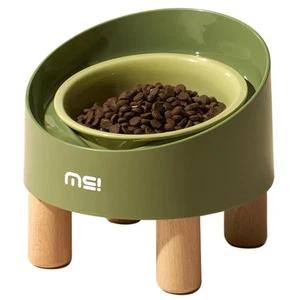 Ceramic Elevated Cat Bowls with Wooden Stand, Adjustable Raised Pet Bowls for... - Picture 1 of 6