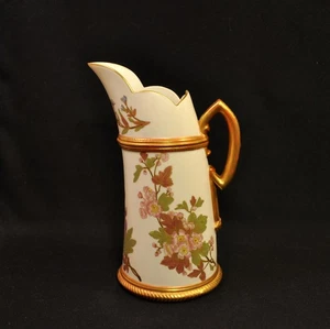 Royal Worcester Pitcher Blush Ivory 9 3/16" Floral Gold Outlining 1887 England - Picture 1 of 18
