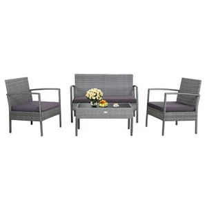 4 PCS Patio Rattan Furniture Set Sectional Conversation Sofa Set for Backyard - Picture 1 of 10