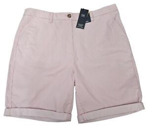 MARKS & SPENCER Ladies Shorts Cotton Striped Smart Zipped Pale Pink/White UK 16