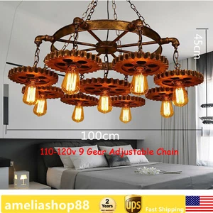 Rustic Steampunk Gear Chain Chandelier Light Metal Pendant Ceiling Lamp Fixture - Picture 1 of 6