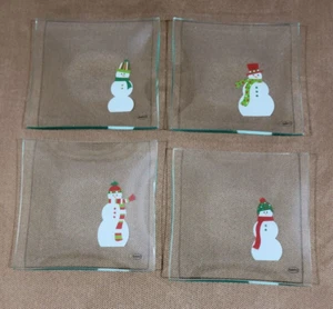 Set of 4 The Pampered Chef Snowmen 6” Appetizer Square Glass Plates #2819 - NIB - Picture 1 of 12