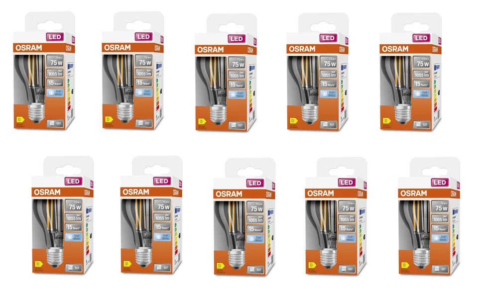 10x Osram LED Star Classic A 75 Birne E27 kaltweiß 7,5W = 75W EEK:D (Spektr A-G) - Bild 1 von 4