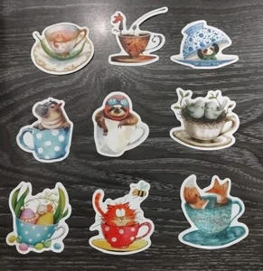 Sticker/ 9 Aufkleber/ Tiere in Tasse - Bild 1 von 1
