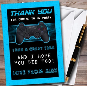 Video Game Gaming Blue Personalised Childrens Birthday Party Thank You Cards - Picture 1 of 1