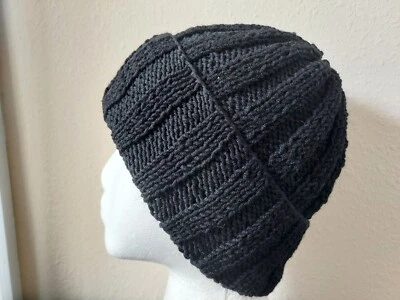 Hand knitted warm and  cozy 100% wool beanie/hat, black - Image 1 of 4