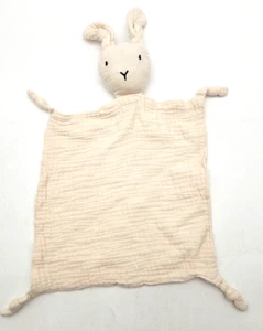 Bunny Lovey Security Blanket Muslin Cream Color Rabbit Knotted Corners Soft - Picture 1 of 5