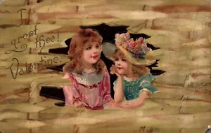 POSTCARD GREET THE VALENTINE - TWO LITTLE GIRLS - Picture 1 of 2