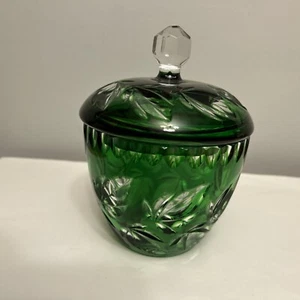 Tarro y tapa de cristal transparente vintage verde corte a transparente - plato de caramelo - Imagen 1 de 11