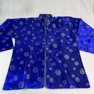 Chinese MEN'S KIMONO Blue Gold Trim - Picture 1 of 13